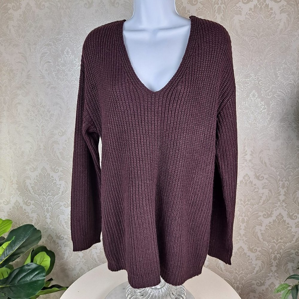 Altar'd State Size Medium Dark Purple Sweater Lace Up Back Drop Shoulder
